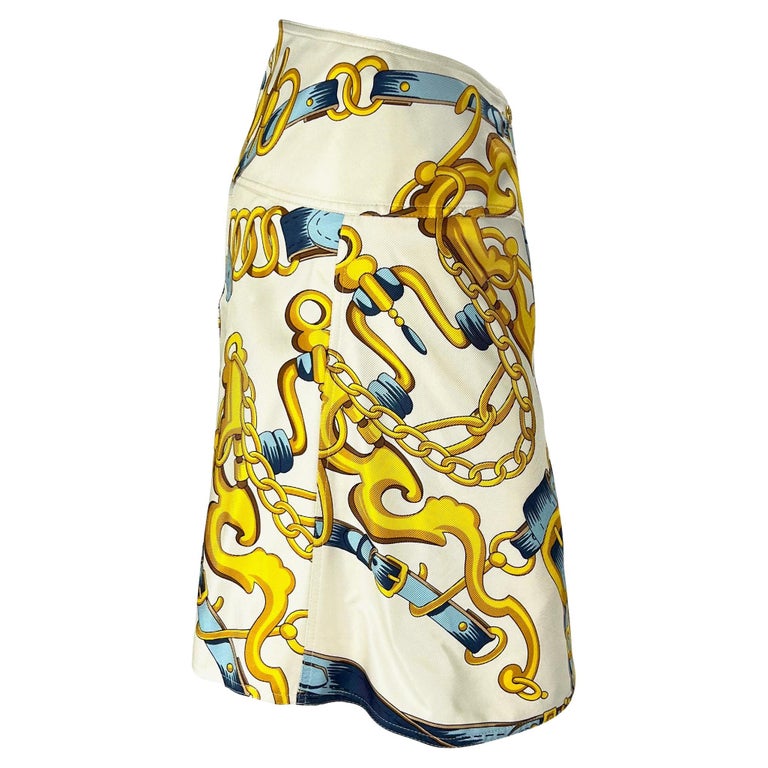 S/S 2000 Christian Dior by John Galliano Runway White Silk Horsebit Print Skirt For Sale 3