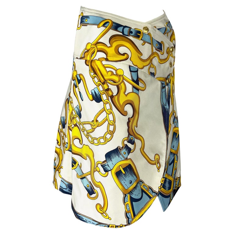 S/S 2000 Christian Dior by John Galliano Runway White Silk Horsebit Print Skirt For Sale 4