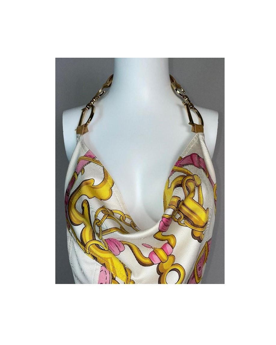 S/S 2000 Christian Dior John Galliano Pink Saddle Dress w Gold Logo Straps In Good Condition In Yukon, OK