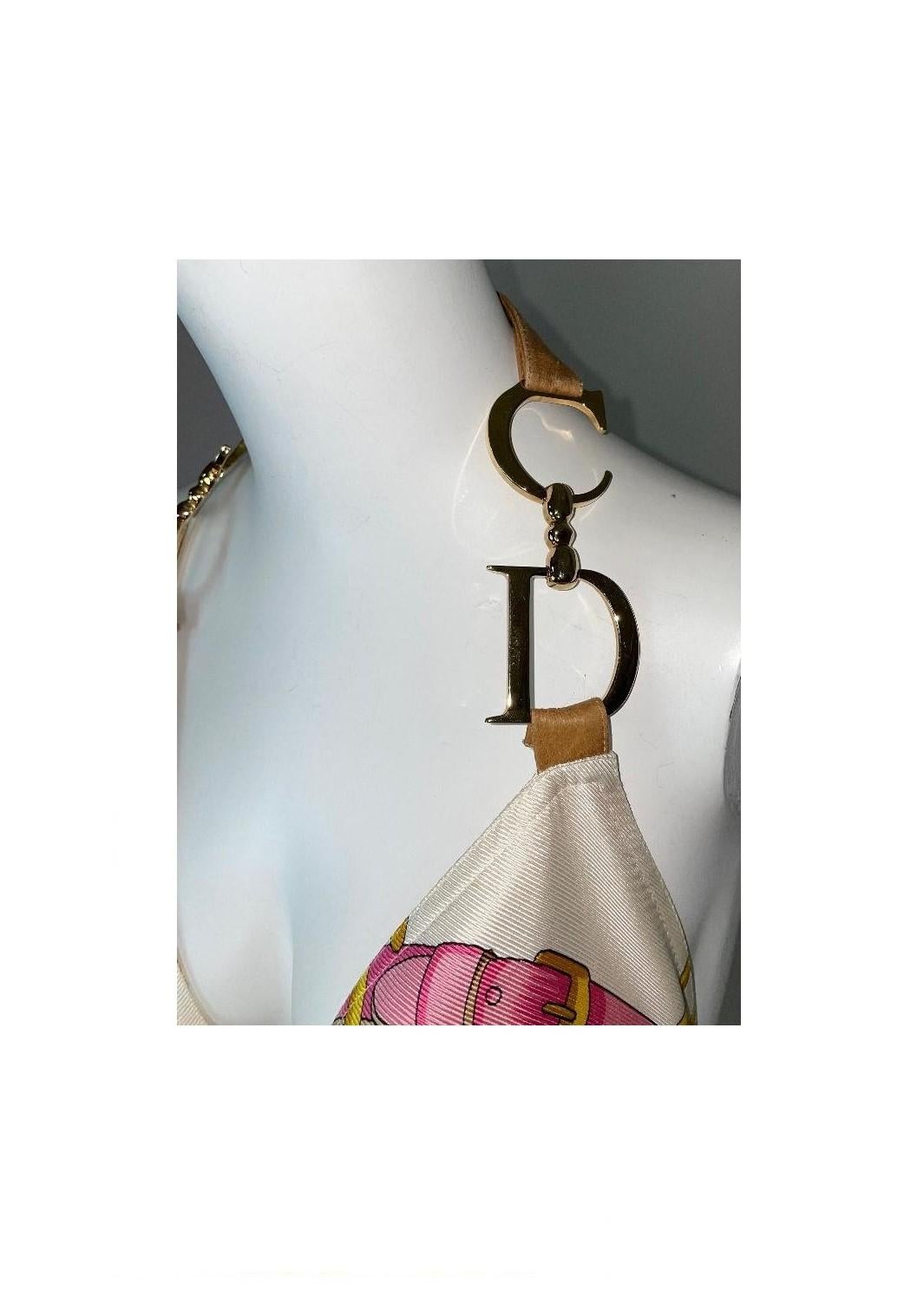 Women's S/S 2000 Christian Dior John Galliano Pink Saddle Dress w Gold Logo Straps