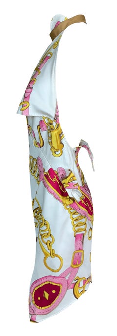 S/S 2000 Christian Dior John Galliano Runway Pink Gold Chain Print Silk Dress