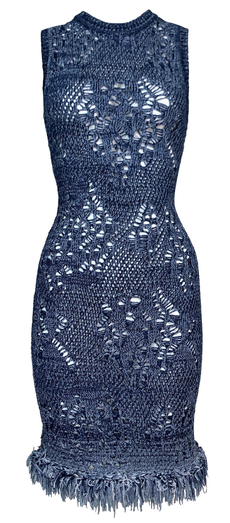 S/S 2000 Christian Dior John Galliano Runway Sheer Blue Knit Dress and ...