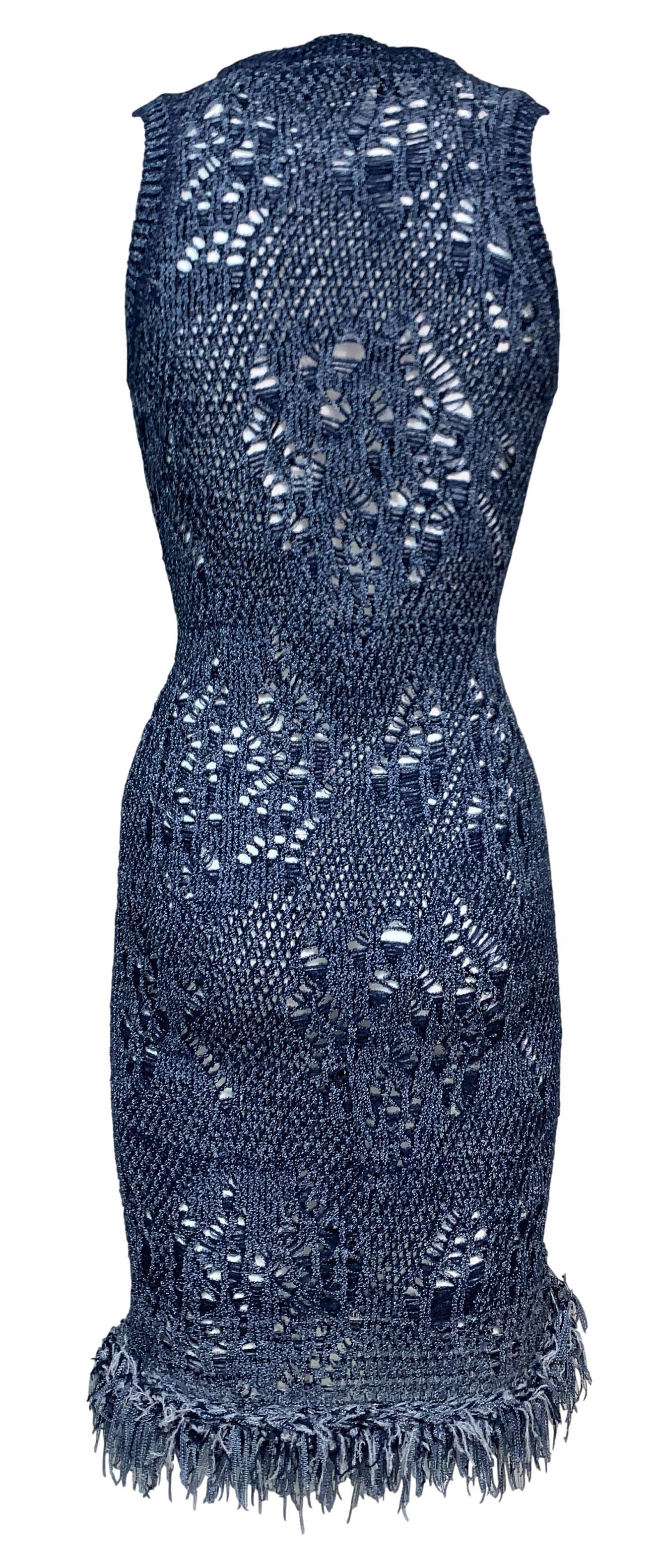 Women's S/S 2000 Christian Dior John Galliano Runway Sheer Blue Knit Dress & Jacket
