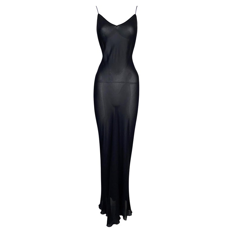 S/S 2000 Christian Dior John Galliano Semi-Sheer Black Silk Maxi