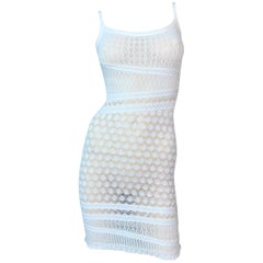 S/S 2000 Christian Dior John Galliano Sheer Ivory Knit Bodycon Mini Dress