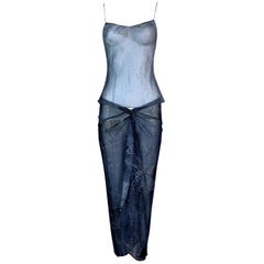 S/S 2000 Christian Dior John Galliano Trompe L'oeil Sheer Cami & Skirt Set