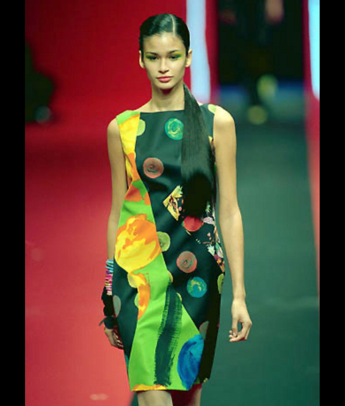 S/S 2000 Christian Lacroix Abstract Multicolor Print Panel Dress Runway  In Good Condition In West Hollywood, CA