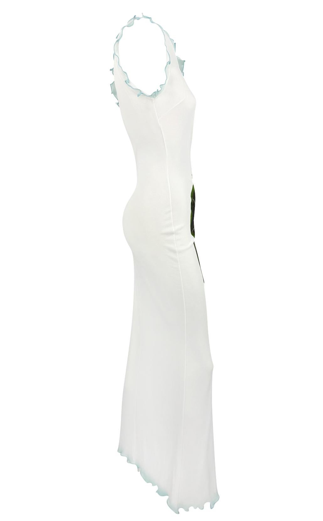 Women's S/S 2000 Christian Lacroix High-Slit White Asymmetric Maxi Ruffle Trim Dress For Sale