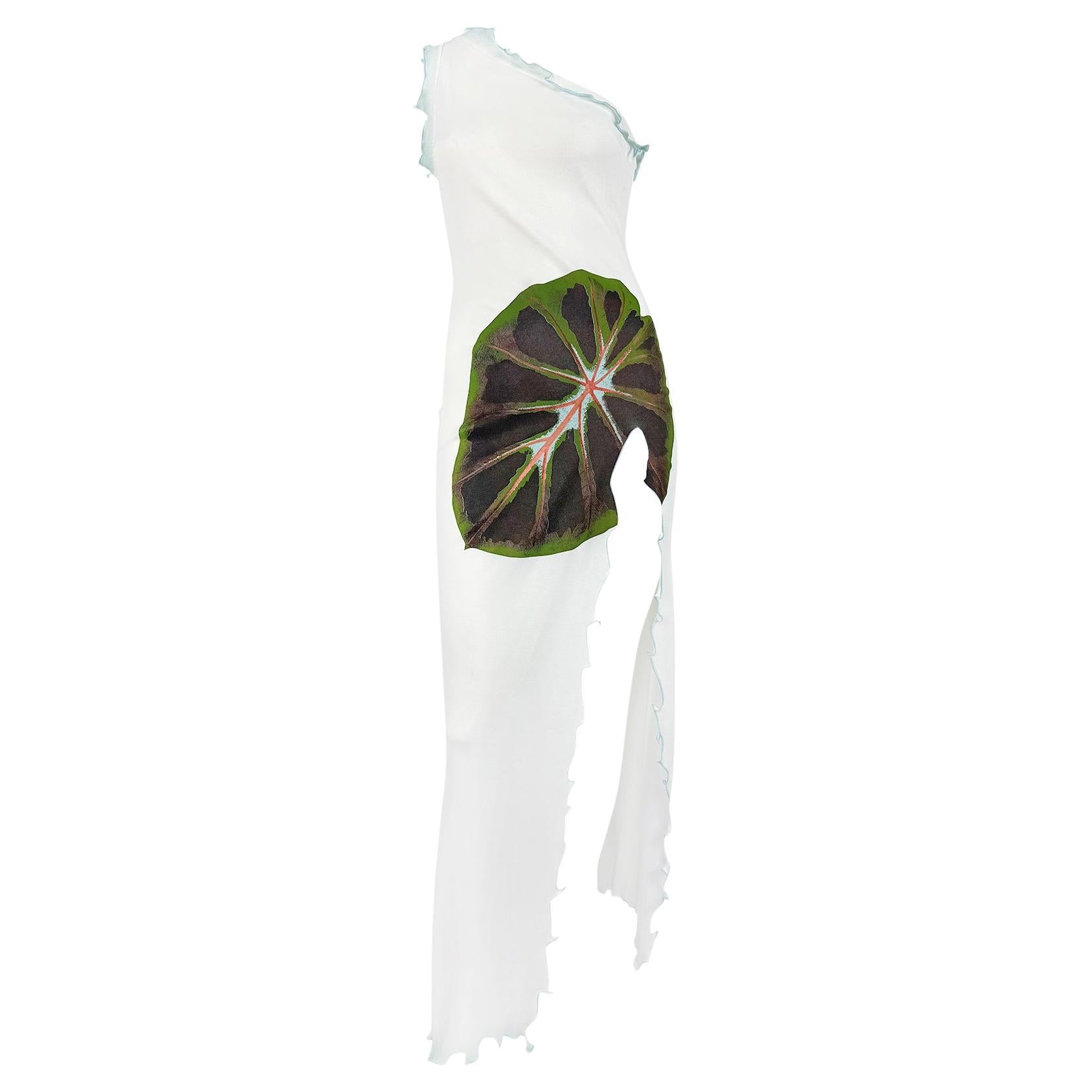 S/S 2000 Christian Lacroix High-Slit White Asymmetric Maxi Ruffle Trim Dress For Sale