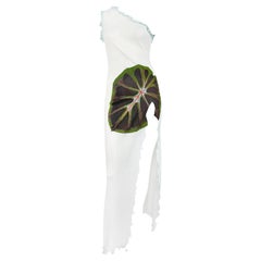 F/S 2000 Christian Lacroix Weißes asymmetrisches Maxikleid mit hohem Schlitz und Rüschenbesatz und hohem Schlitz
