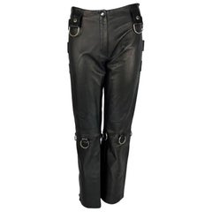 S/S 2000 Dolce & Gabbana Aaliyah Runway Black Leather Zipper Ring Moto Pants