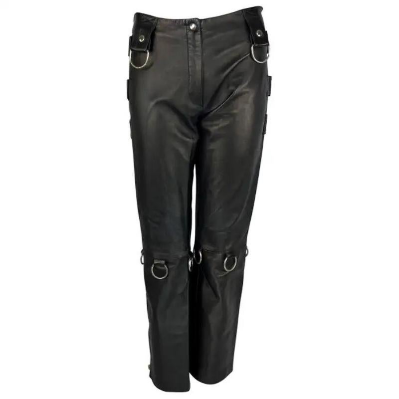 P/E 2000 Dolce & Gabbana Aaliyah Runway Pantaloni Moto in pelle nera con cerniera ad anello