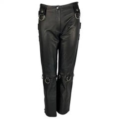 P/E 2000 Dolce & Gabbana Aaliyah Runway Pantaloni Moto in pelle nera con cerniera ad anello