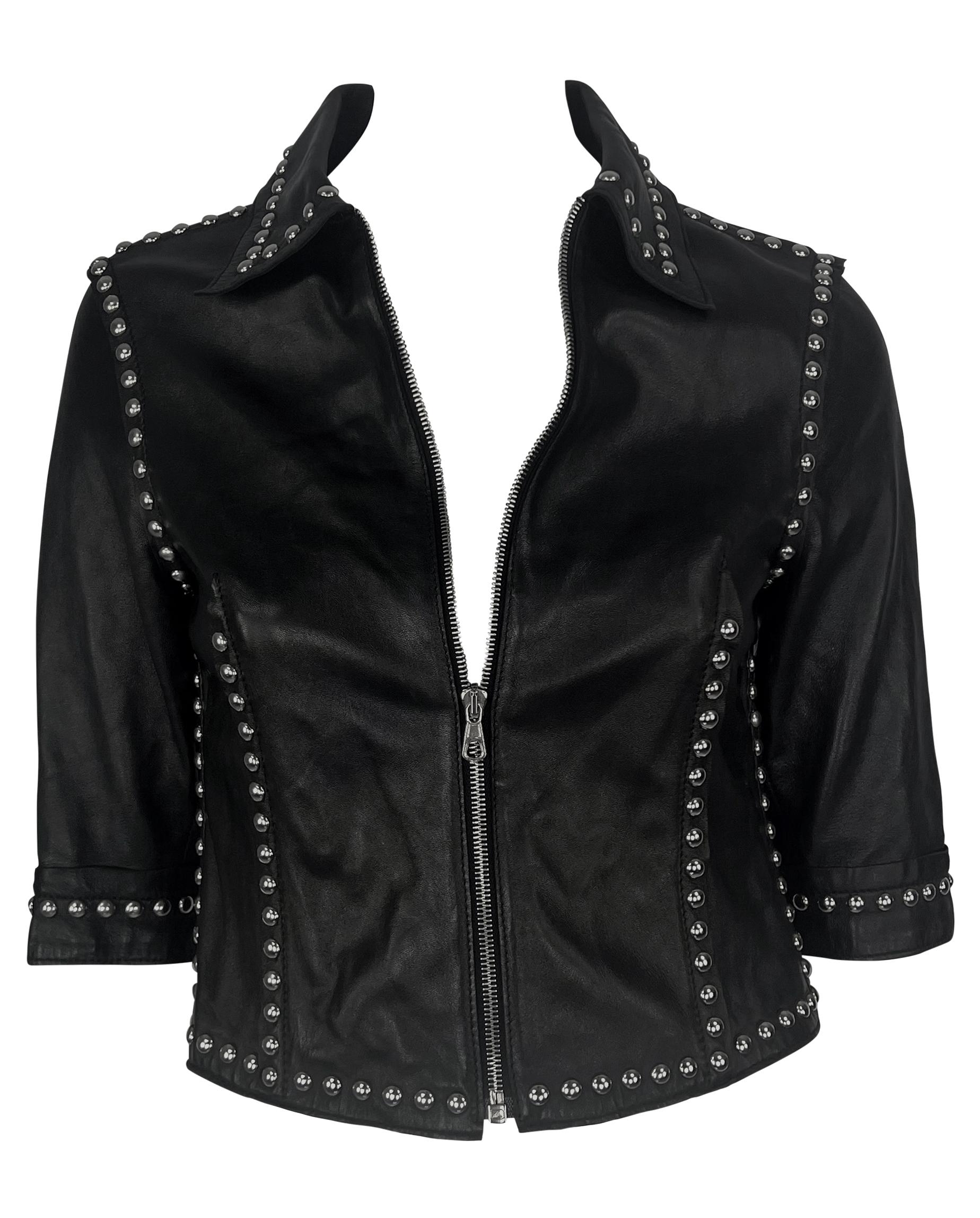 S/S 2000 Dolce & Gabbana Ad Ad Cuero Negro Tachonado Cremallera Chaqueta Mini Moto en Excelente estado para la venta en West Hollywood, CA