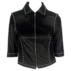 S/S 2000 Dolce & Gabbana Ad Studded Black Leather Cropped Zip Mini Moto Jacket