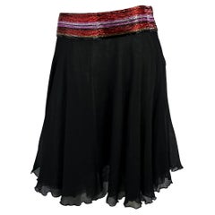 S/S 2000 Dolce & Gabbana Beaded Black Silk Chiffon Red Stripe Waistband Skirt