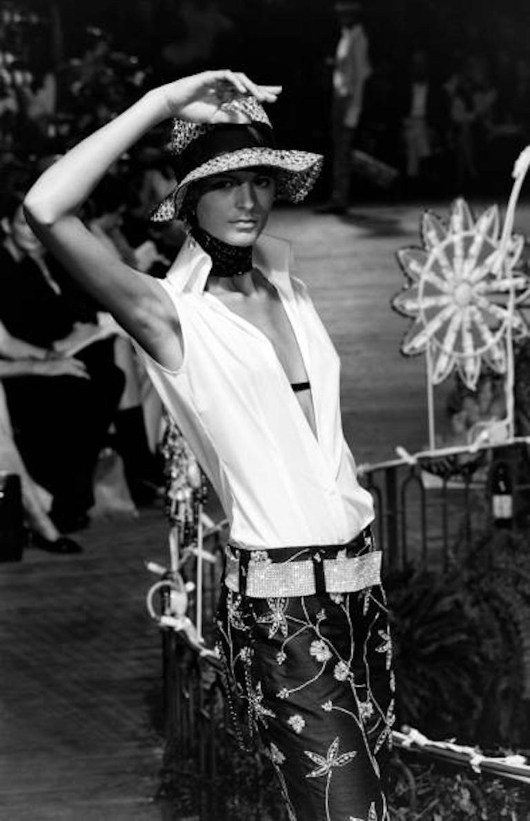 S/S 2000 DOLCE & GABBANA Black Sleeveless Rhinestone Embellished Raw Silk Top For Sale 11