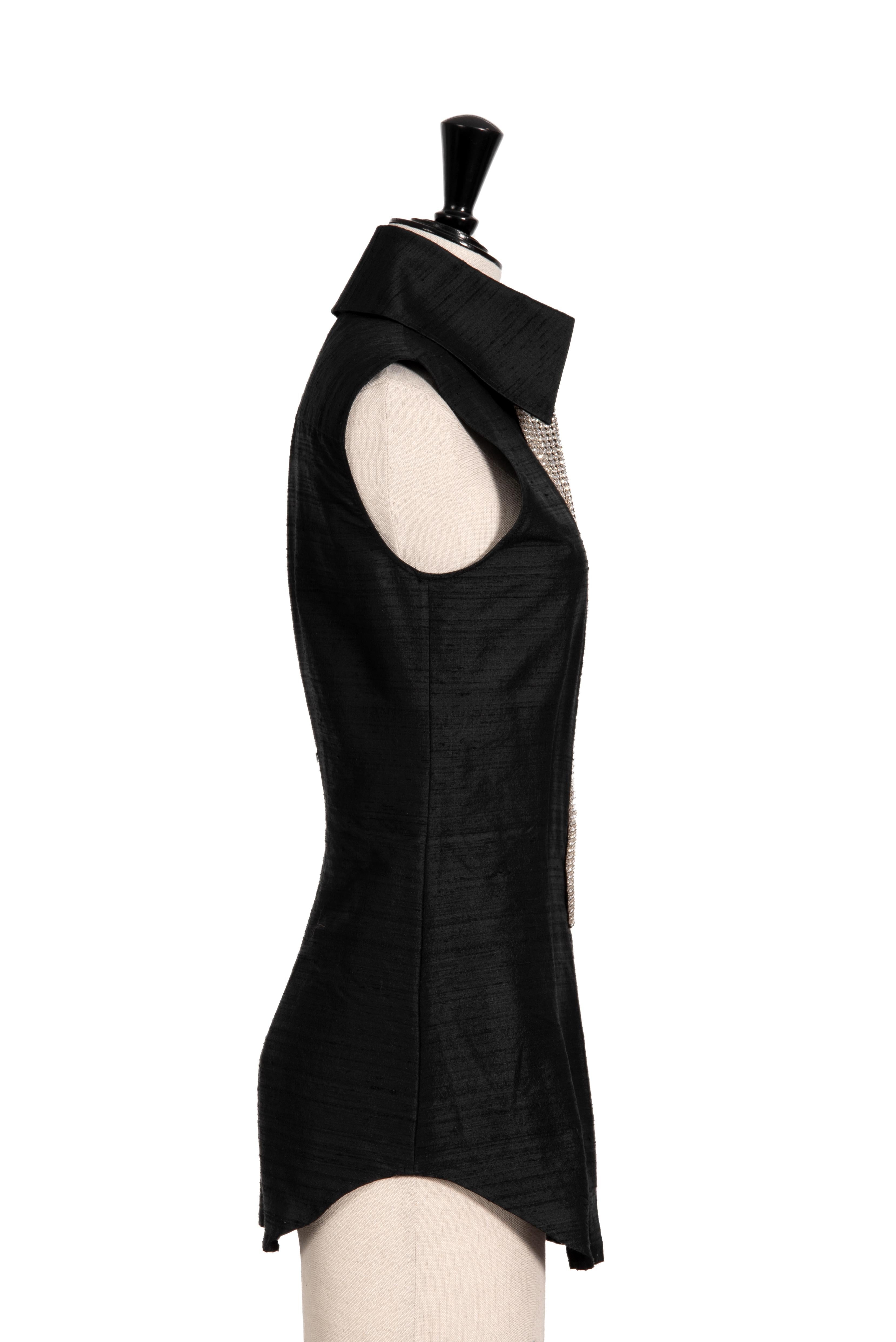 S/S 2000 DOLCE & GABBANA Black Sleeveless Rhinestone Embellished Raw Silk Top In Excellent Condition For Sale In Munich, DE