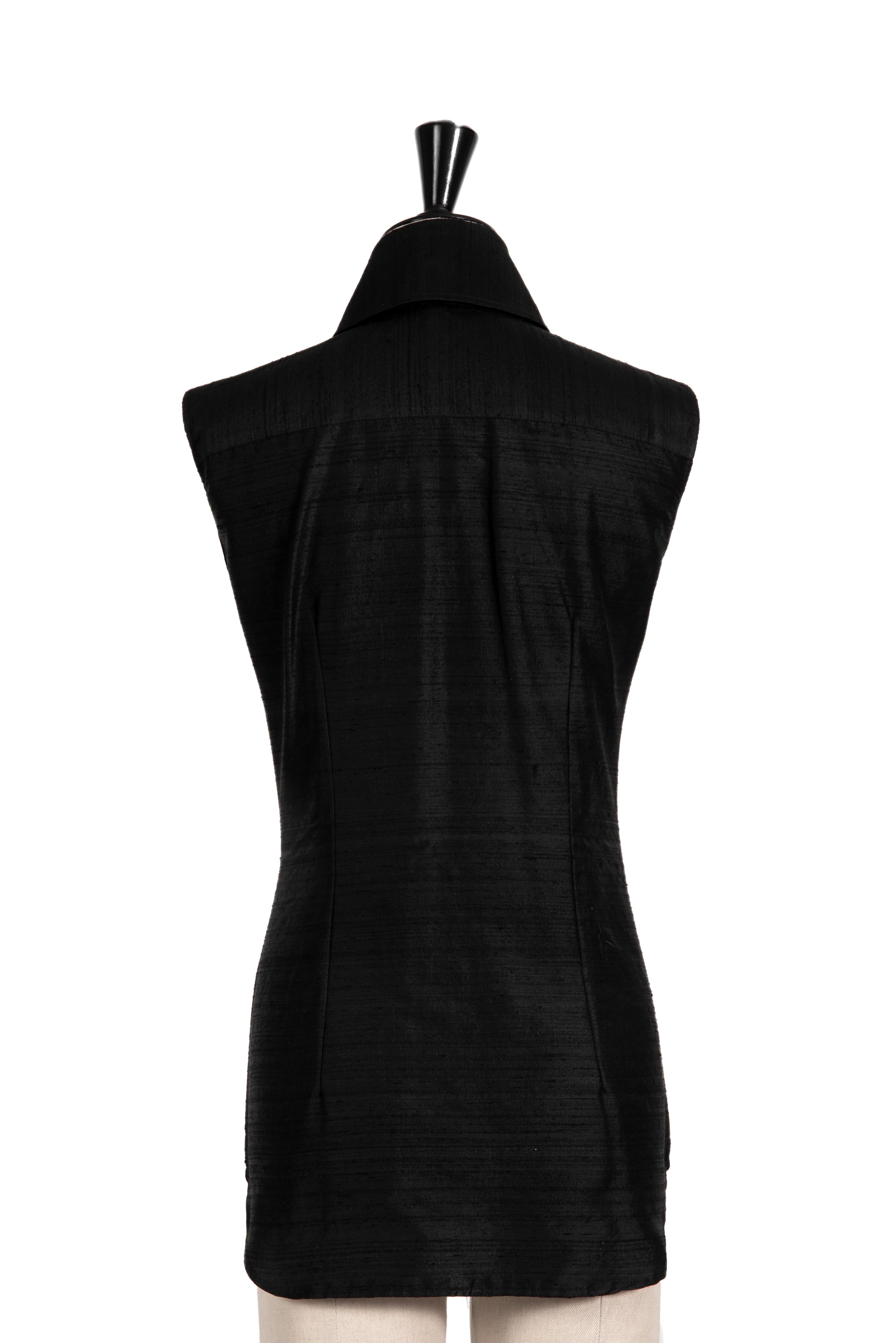 Women's S/S 2000 DOLCE & GABBANA Black Sleeveless Rhinestone Embellished Raw Silk Top For Sale