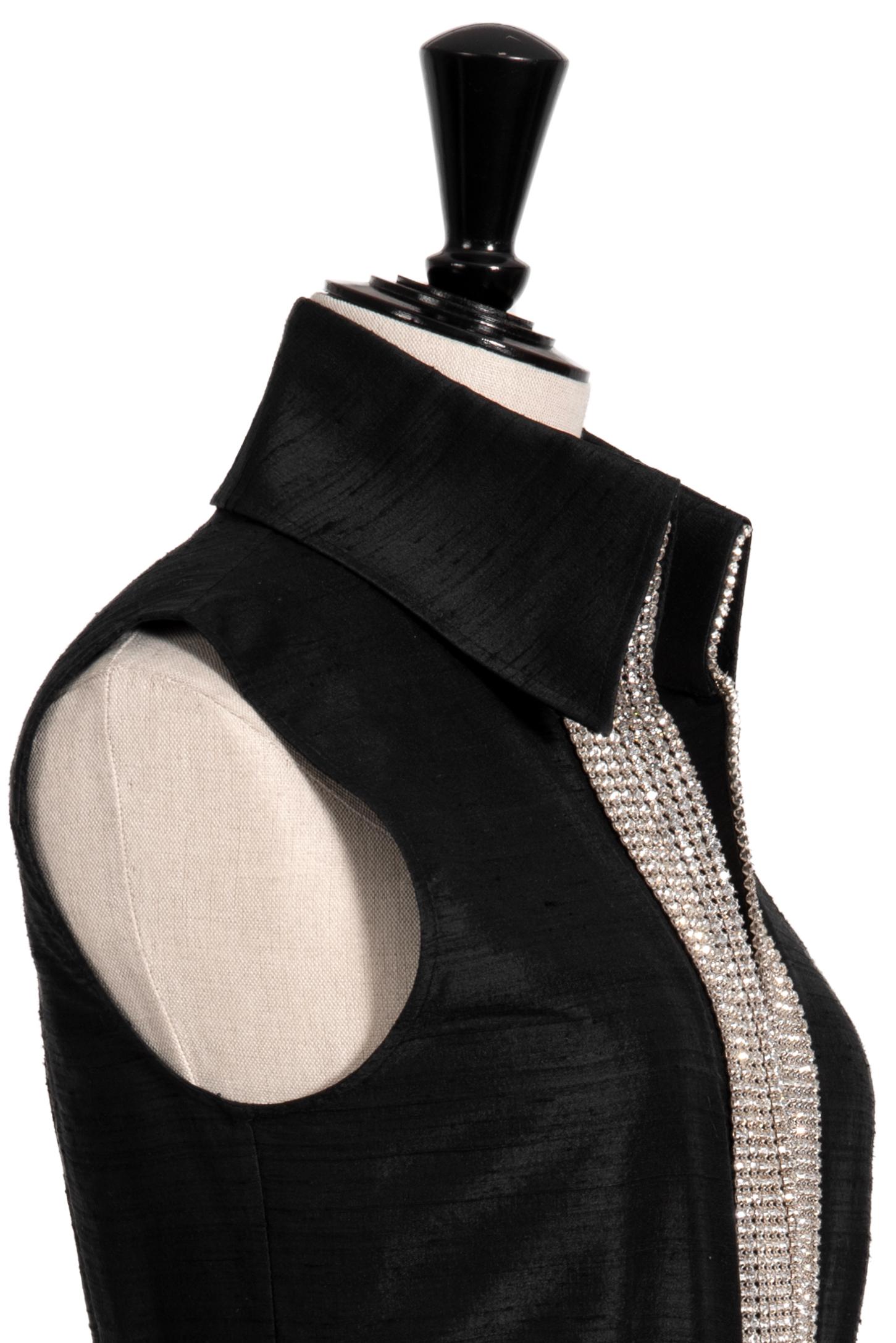 S/S 2000 DOLCE & GABBANA Black Sleeveless Rhinestone Embellished Raw Silk Top For Sale 1
