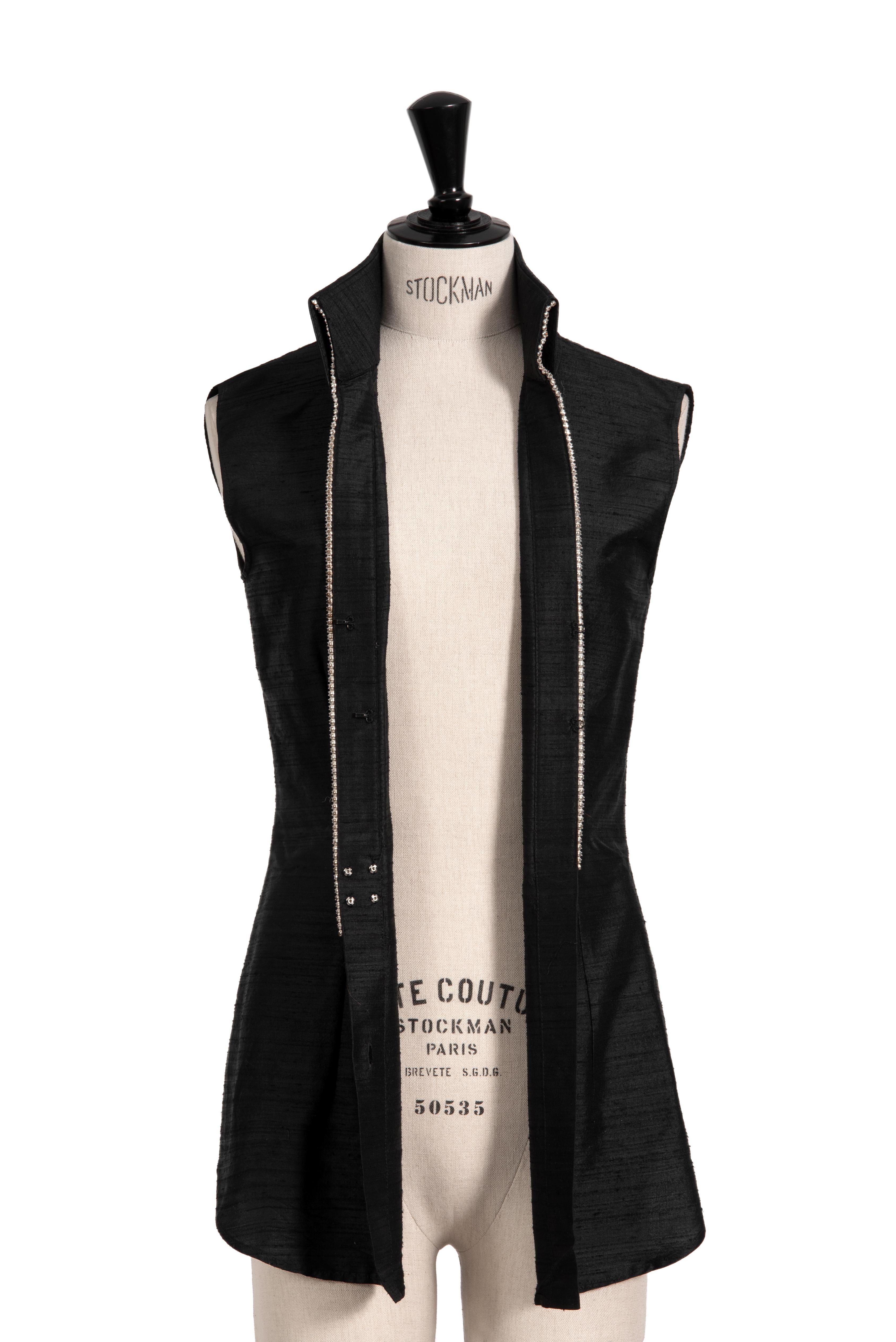 S/S 2000 DOLCE & GABBANA Black Sleeveless Rhinestone Embellished Raw Silk Top For Sale 3