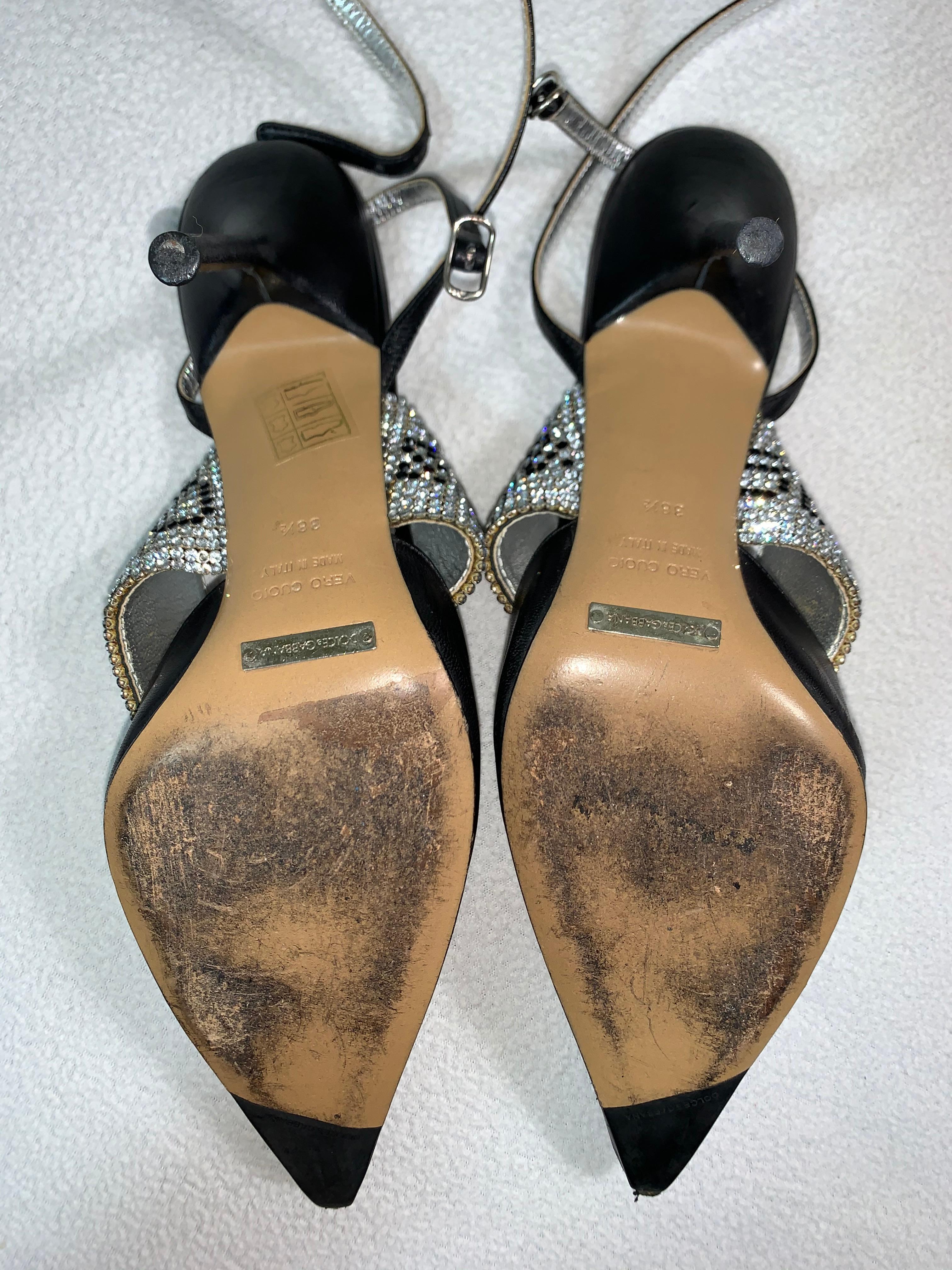 S/S 2000 Dolce & Gabbana Crystal Logo Black Leather High Heels 38.5 In Good Condition In Yukon, OK