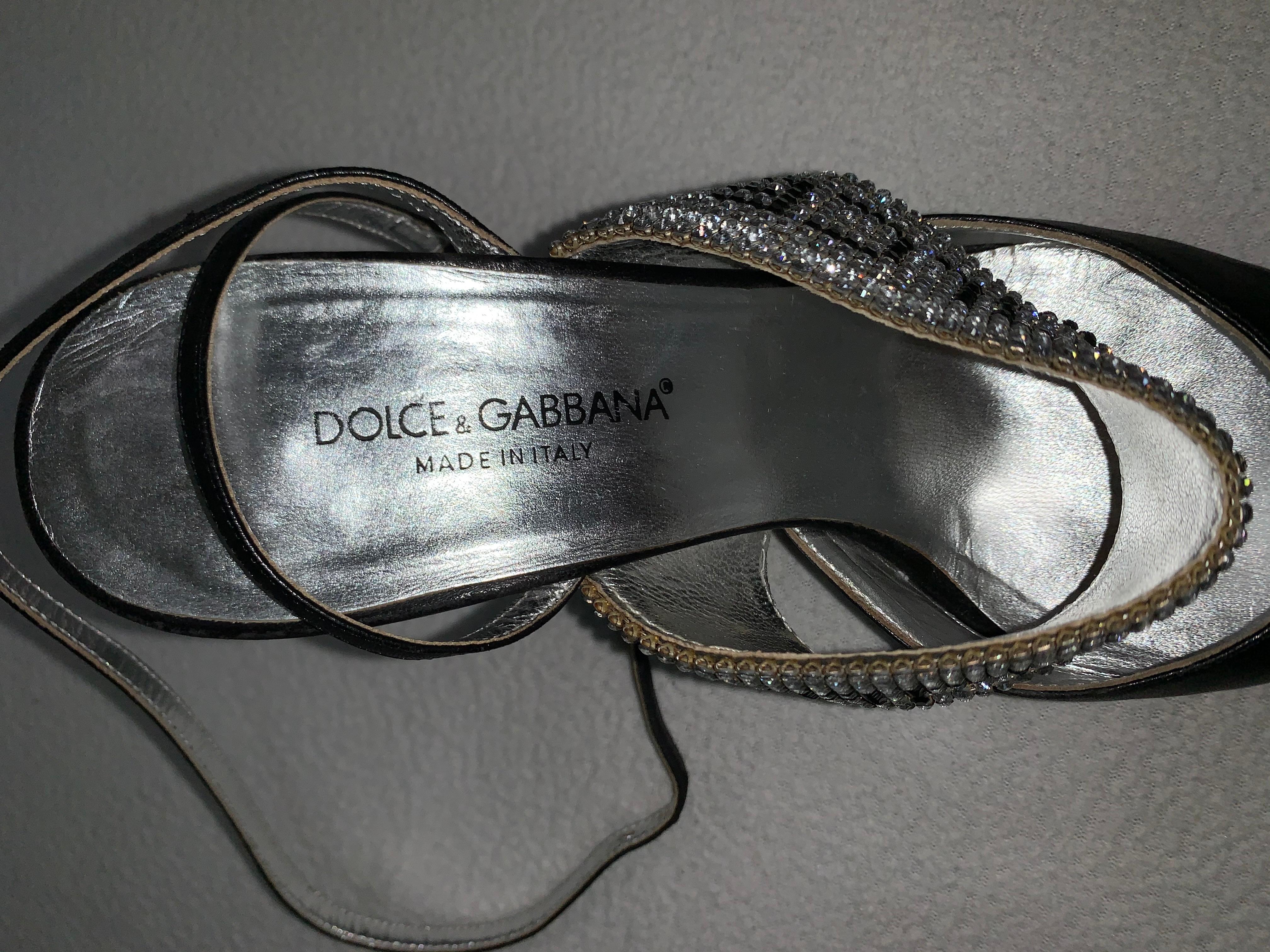 S/S 2000 Dolce & Gabbana Crystal Logo Black Leather High Heels 38.5 1