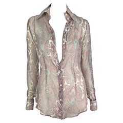 S/S 2000 Dolce & Gabbana Pink Paisley Sheer Button Rhinestone Cuff Shirt