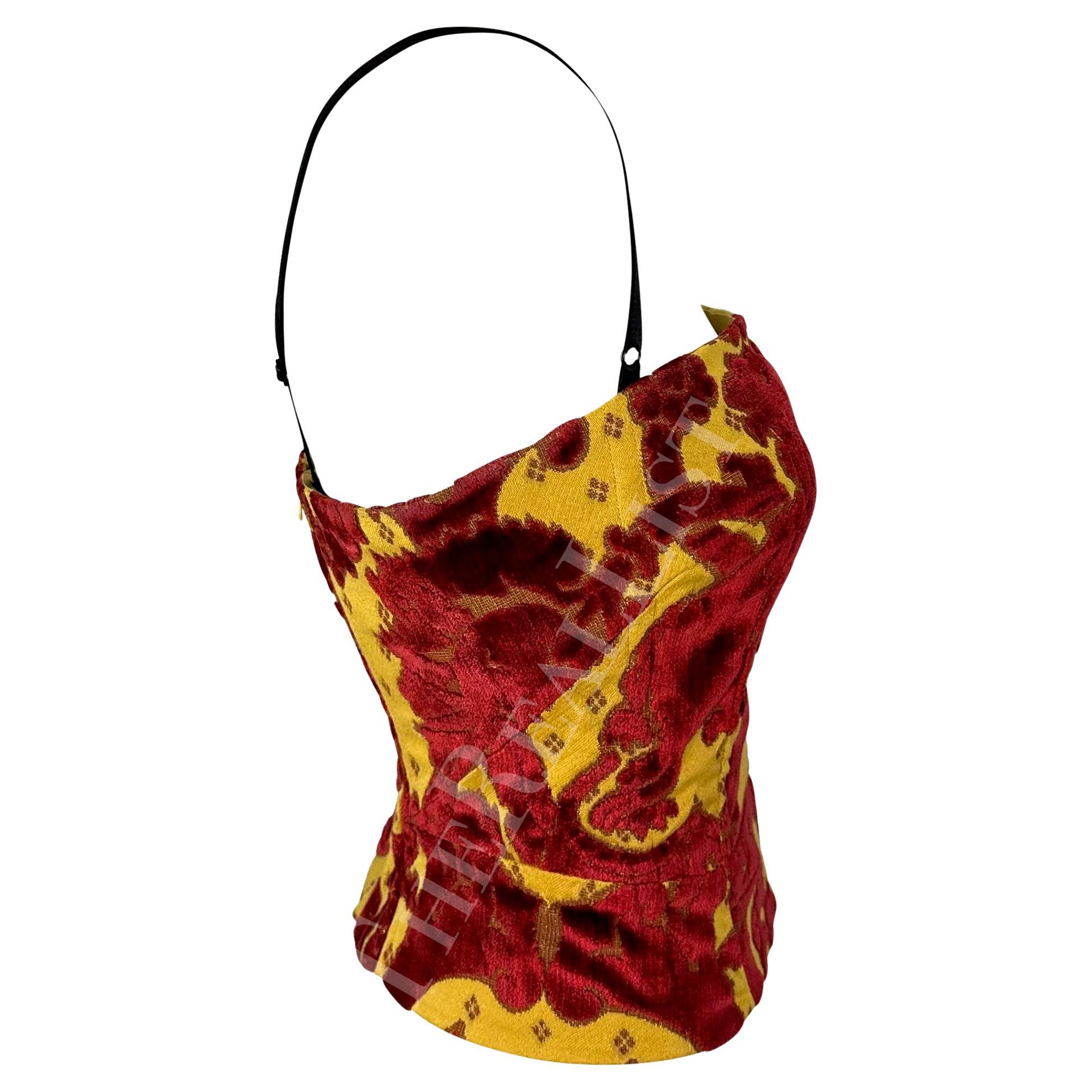 S/S 2000 Dolce & Gabbana Runway Ad Red Gold Velvet Tapestry Corset Bustier For Sale 4