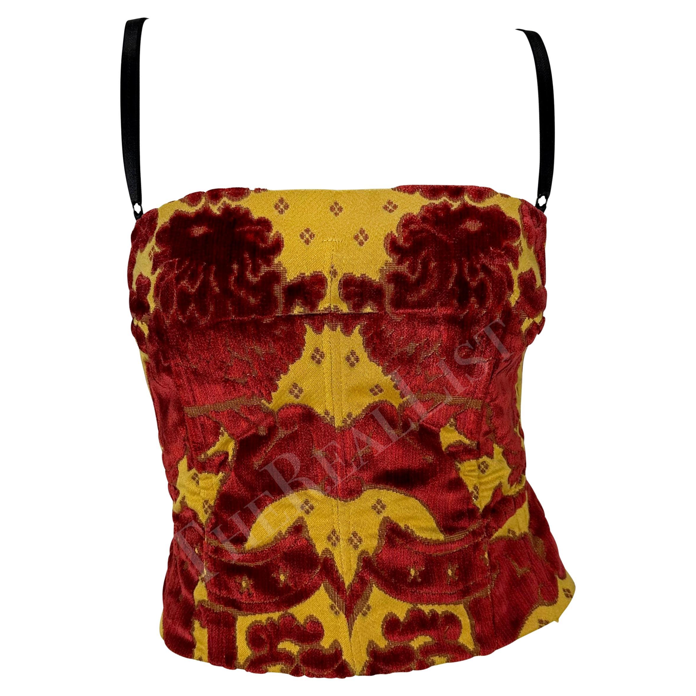S/S 2000 Dolce & Gabbana Runway Ad Red Gold Velvet Tapestry Corset Bustier For Sale
