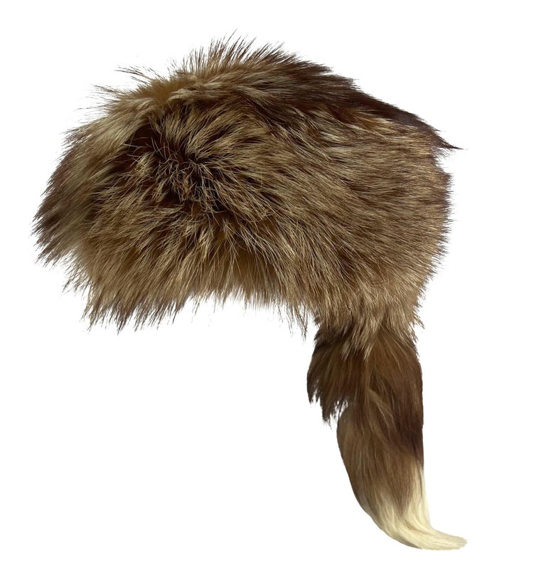 Brown F/W 2001 Dolce & Gabbana Runway Natural Fox Fur Frontiersman Trapper Hat For Sale