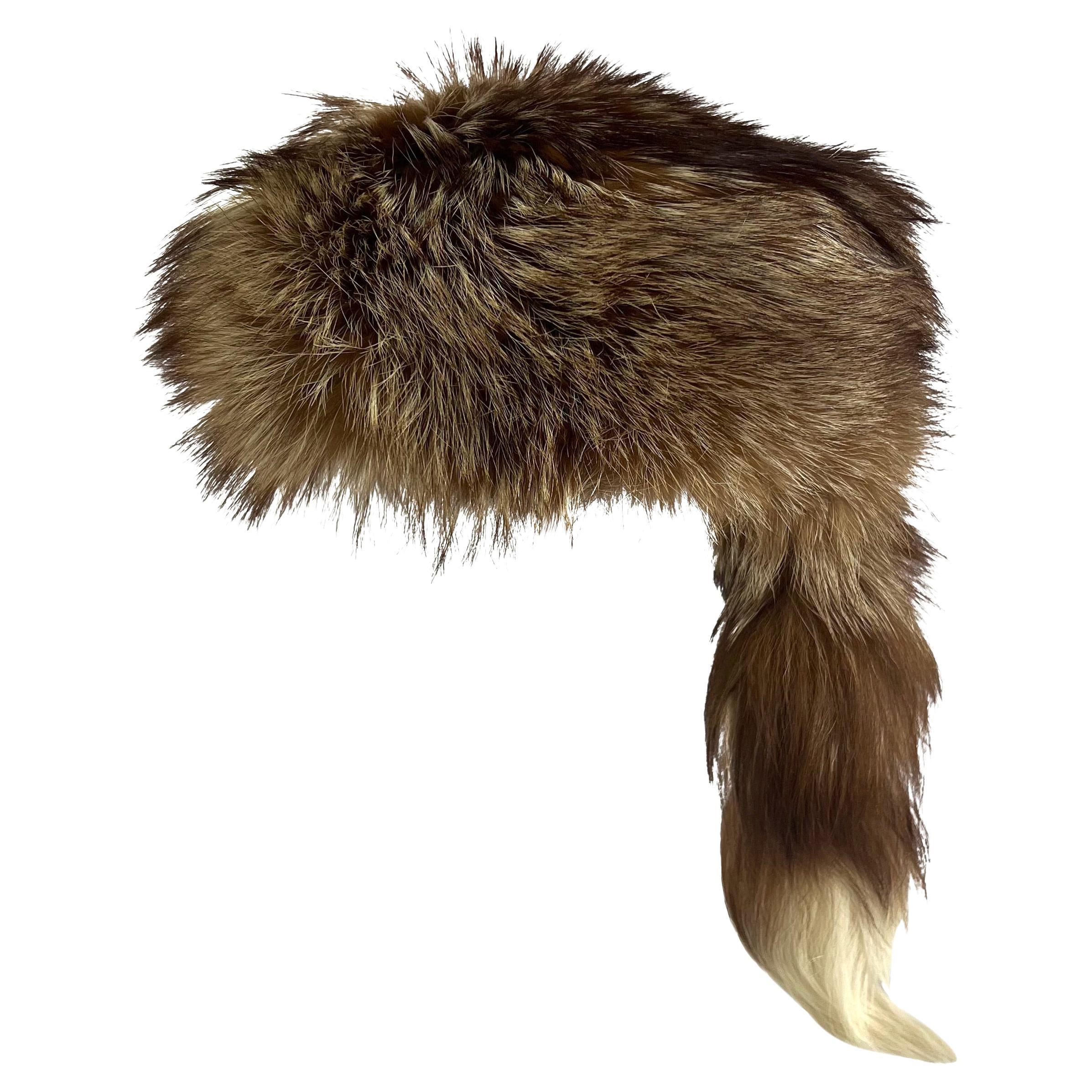 F/W 2001 Dolce & Gabbana Runway Natural Fox Fur Frontiersman Trapper Hat For Sale