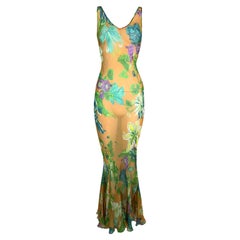 S/S 2000 Dolce & Gabbana Sheer Yellow Floral Silk Long Mermaid Dress