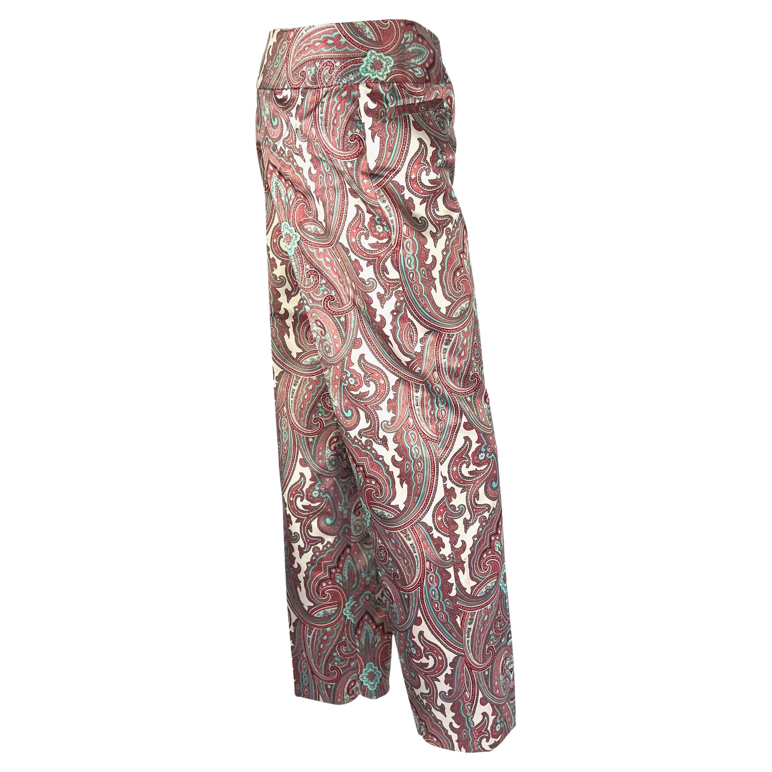 S/S 2000 Dolce & Gabbana White Pink Satin Paisley Print Tapered Cropped Pants For Sale 1