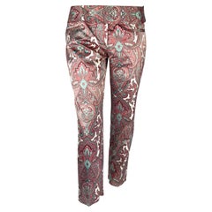 Pantalon court effilé Dolce & Gabbana S/S 2000 en satin blanc rose imprimé cachemire