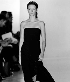 S/S 2000 Donna Karan Runway Navy Blue Perforated Strapless Flare Mini Dress