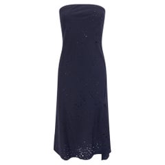 S/S 2000 Donna Karan Runway Navy Blue Perforated Strapless Flare Mini Dress