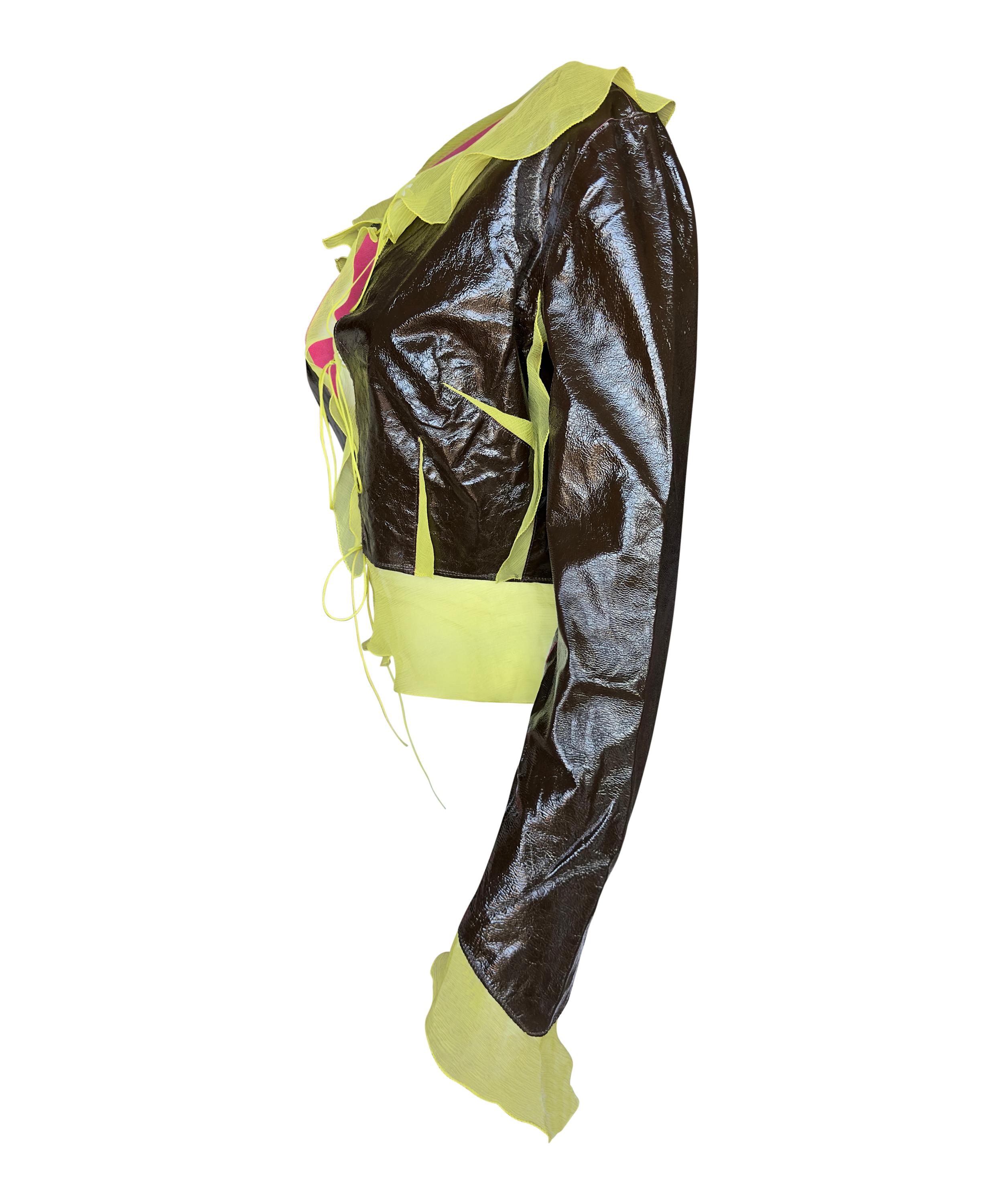 Women's S/S 2000 Fendi by Karl Lagerfeld A Patent Leather Lime Silk Chiffon Jacket