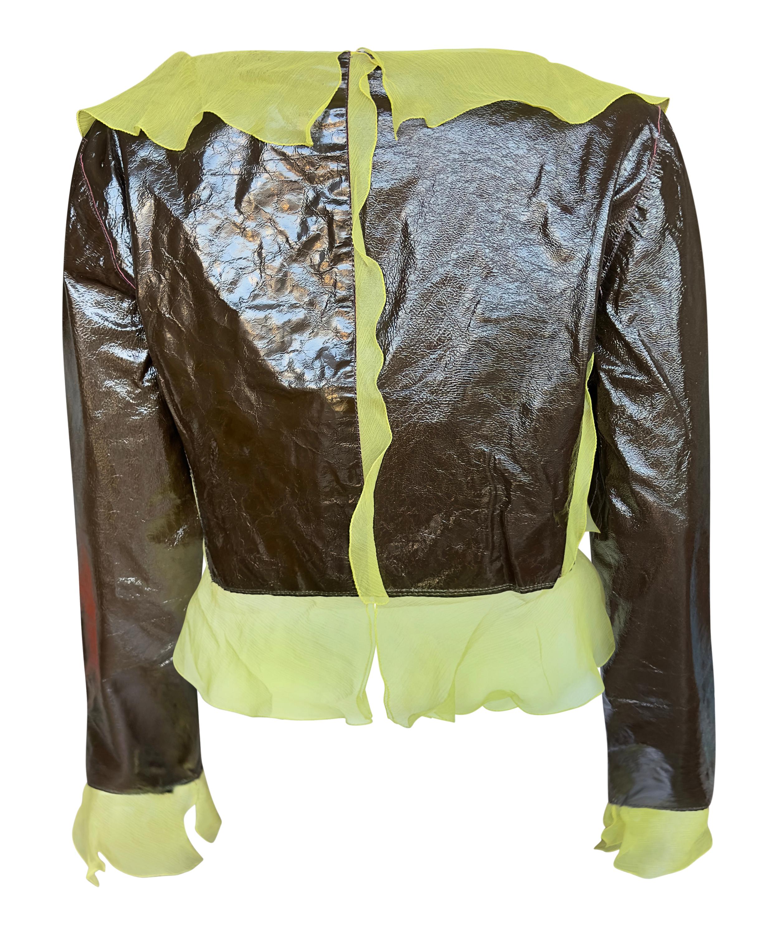 S/S 2000 Fendi by Karl Lagerfeld A Patent Leather Lime Silk Chiffon Jacket 1