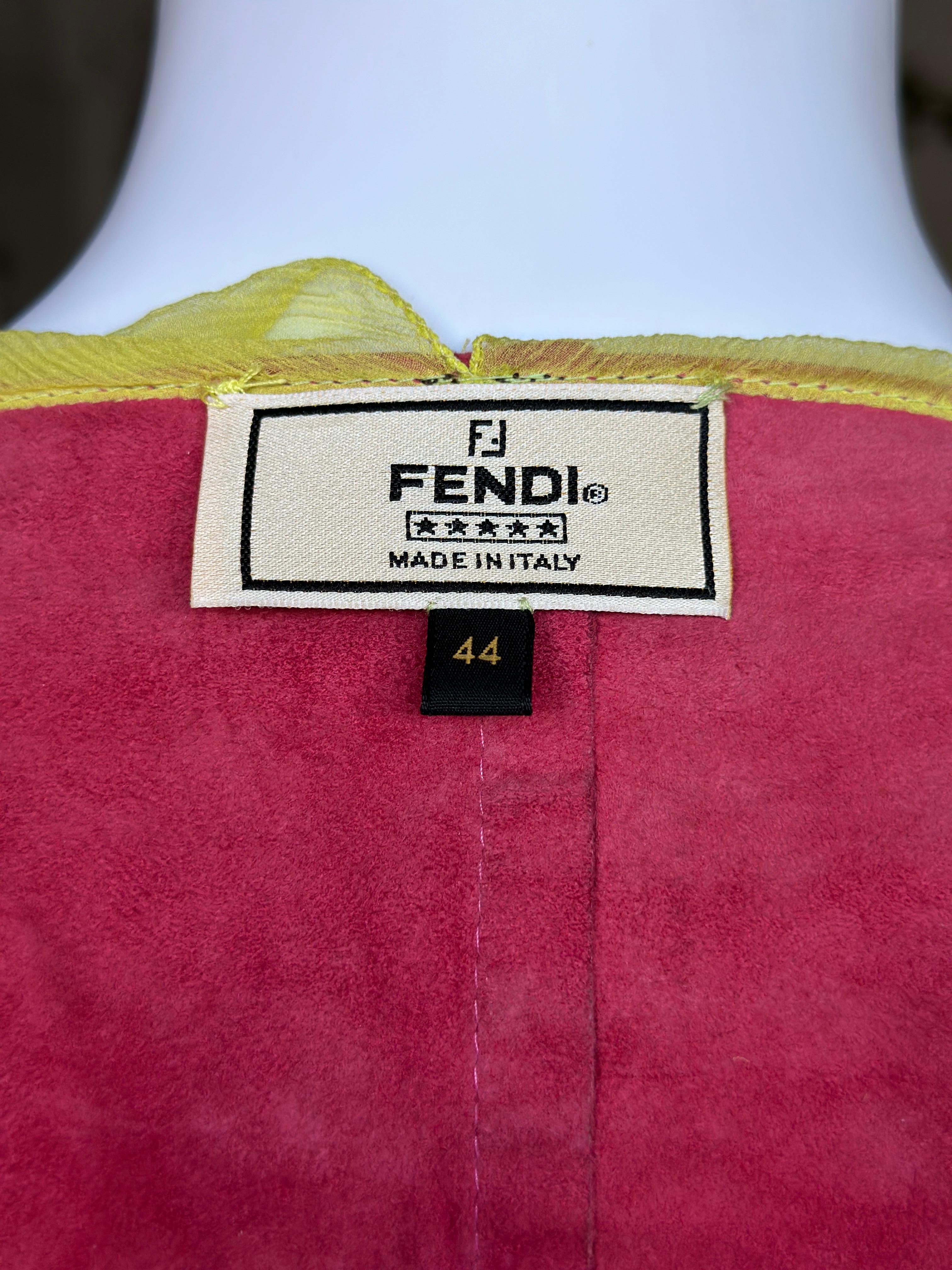 S/S 2000 Fendi by Karl Lagerfeld A Patent Leather Lime Silk Chiffon Jacket 3