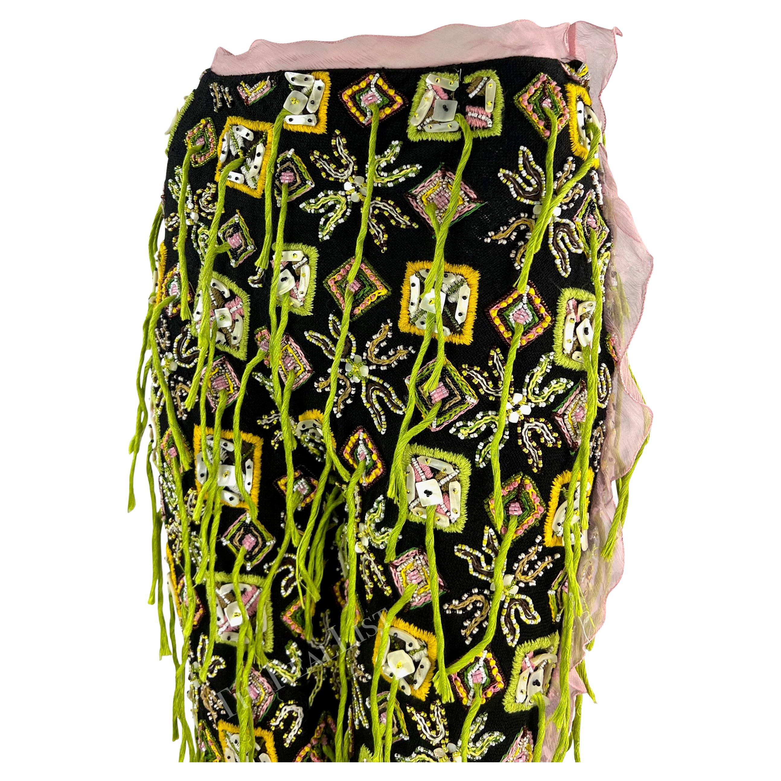 S/S 2000 Fendi by Karl Lagerfeld Beaded Embroidery Pink Chiffon Trim Pants 1