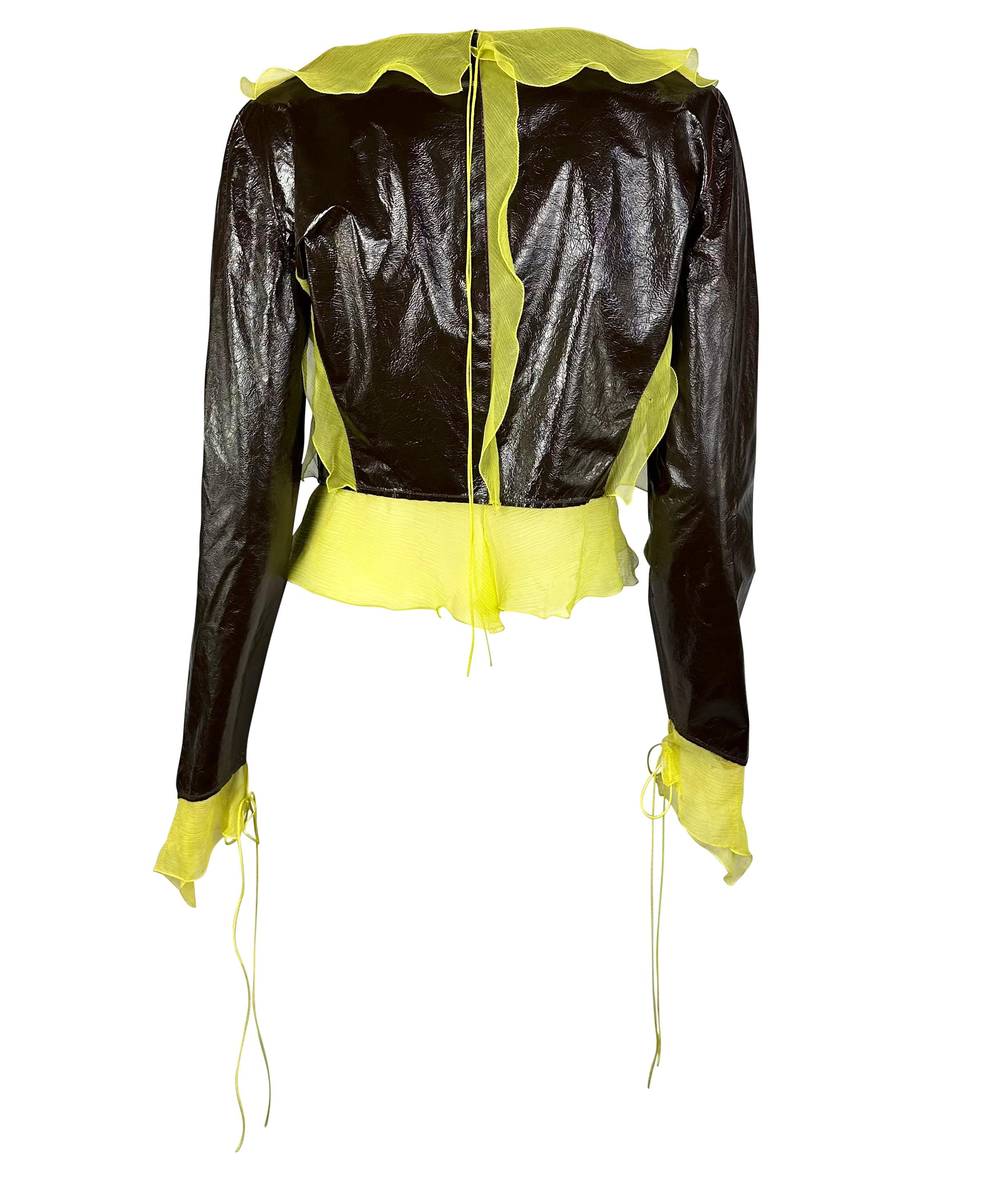 S/S 2000 Fendi by Karl Lagerfeld Ad Patent Leather Lime Silk Chiffon Jacket In Good Condition In West Hollywood, CA