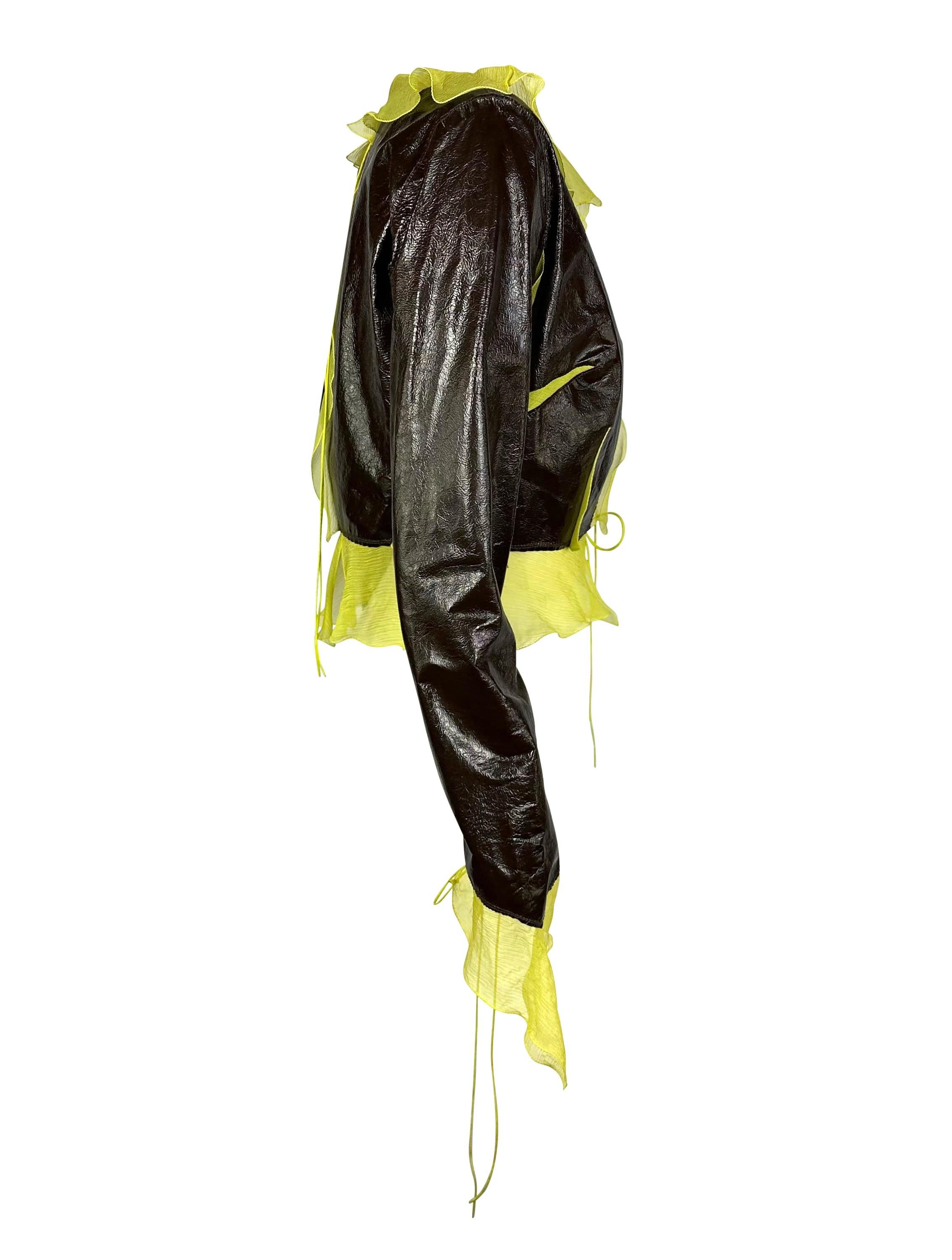 Women's S/S 2000 Fendi by Karl Lagerfeld Ad Patent Leather Lime Silk Chiffon Jacket