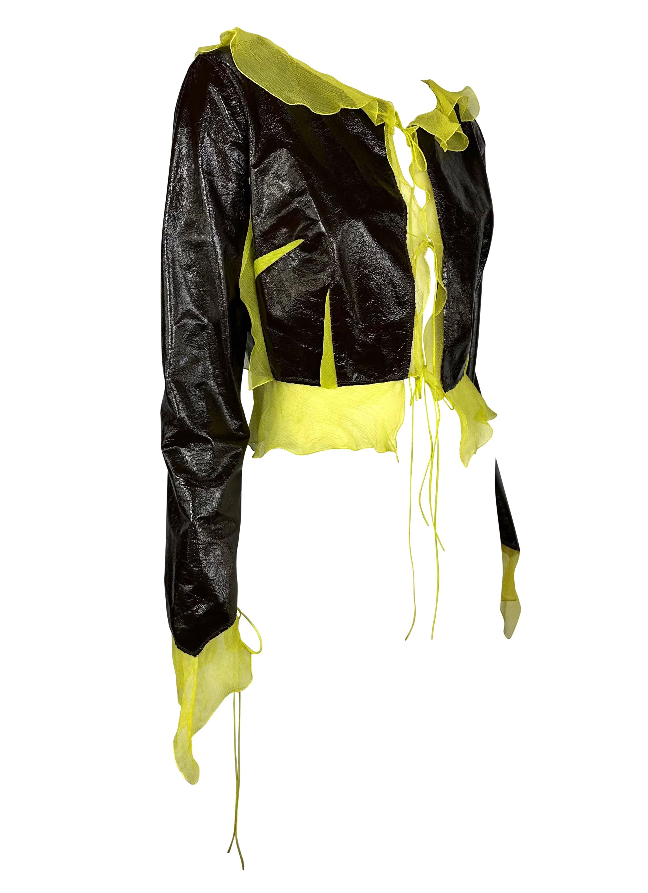S/S 2000 Fendi by Karl Lagerfeld Ad Patent Leather Lime Silk Chiffon Jacket 1