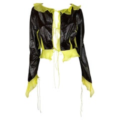 S/S 2000 Fendi by Karl Lagerfeld Ad Patent Leather Lime Silk Chiffon Jacket