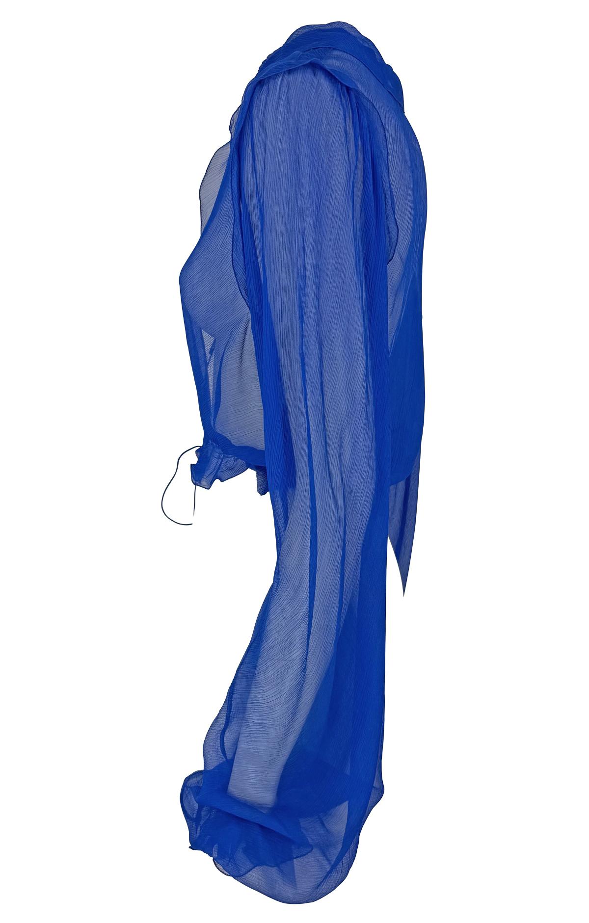 S/S 2000 Fendi by Karl Lagerfeld Runway Sheer Royal Blue Silk Chiffon Top For Sale 1