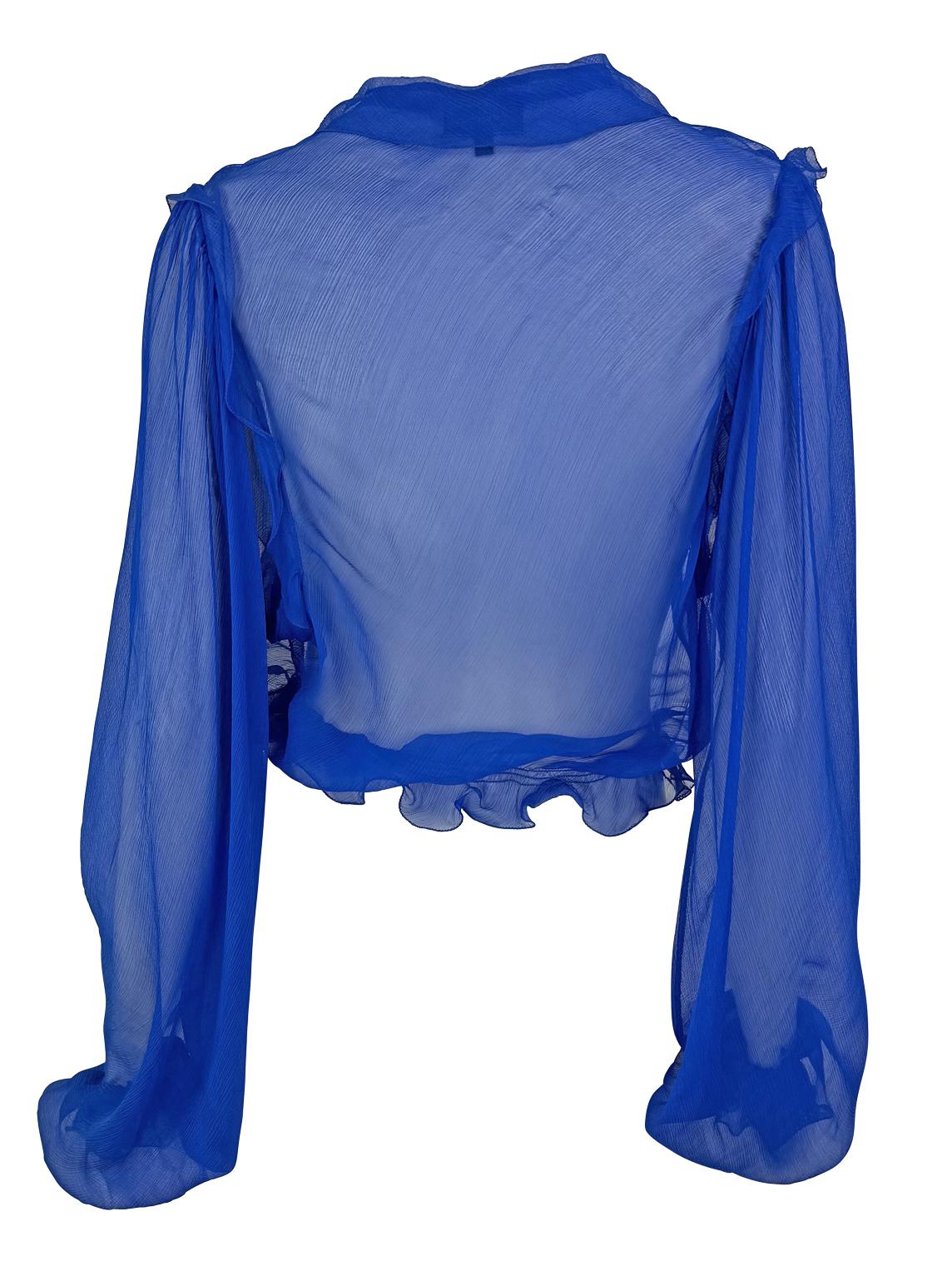 S/S 2000 Fendi by Karl Lagerfeld Runway Sheer Royal Blue Silk Chiffon Top For Sale 2