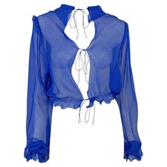 S/S 2000 Fendi by Karl Lagerfeld Runway Sheer Royal Blue Silk Chiffon Top