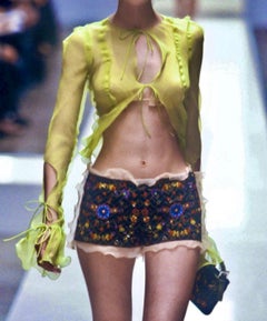 S/S 2000 Fendi by Karl Lagerfeld Sheer Acid Green Chiffon Ruffle Dress Coverup