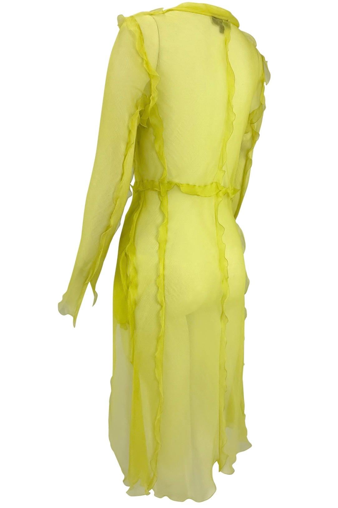 S/S 2000 Fendi by Karl Lagerfeld Sheer Acid Green Chiffon Ruffle Dress Coverup en venta 1